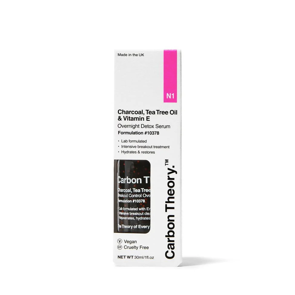 Carbon Theory Breakout Control Overnight Detox Serum Charcoal Tea Tree Oil & Vit E 30ml