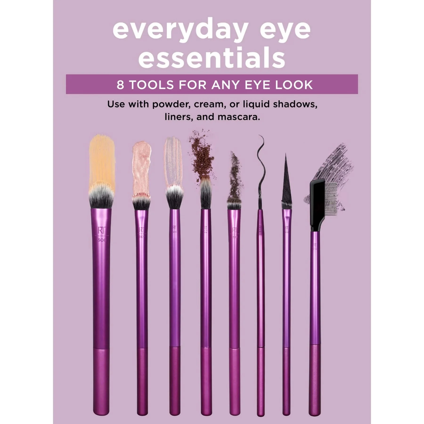 Real Techniques Everyday Eye Essentials Makeup Brush Kit, 8 Piece Set - Image 9