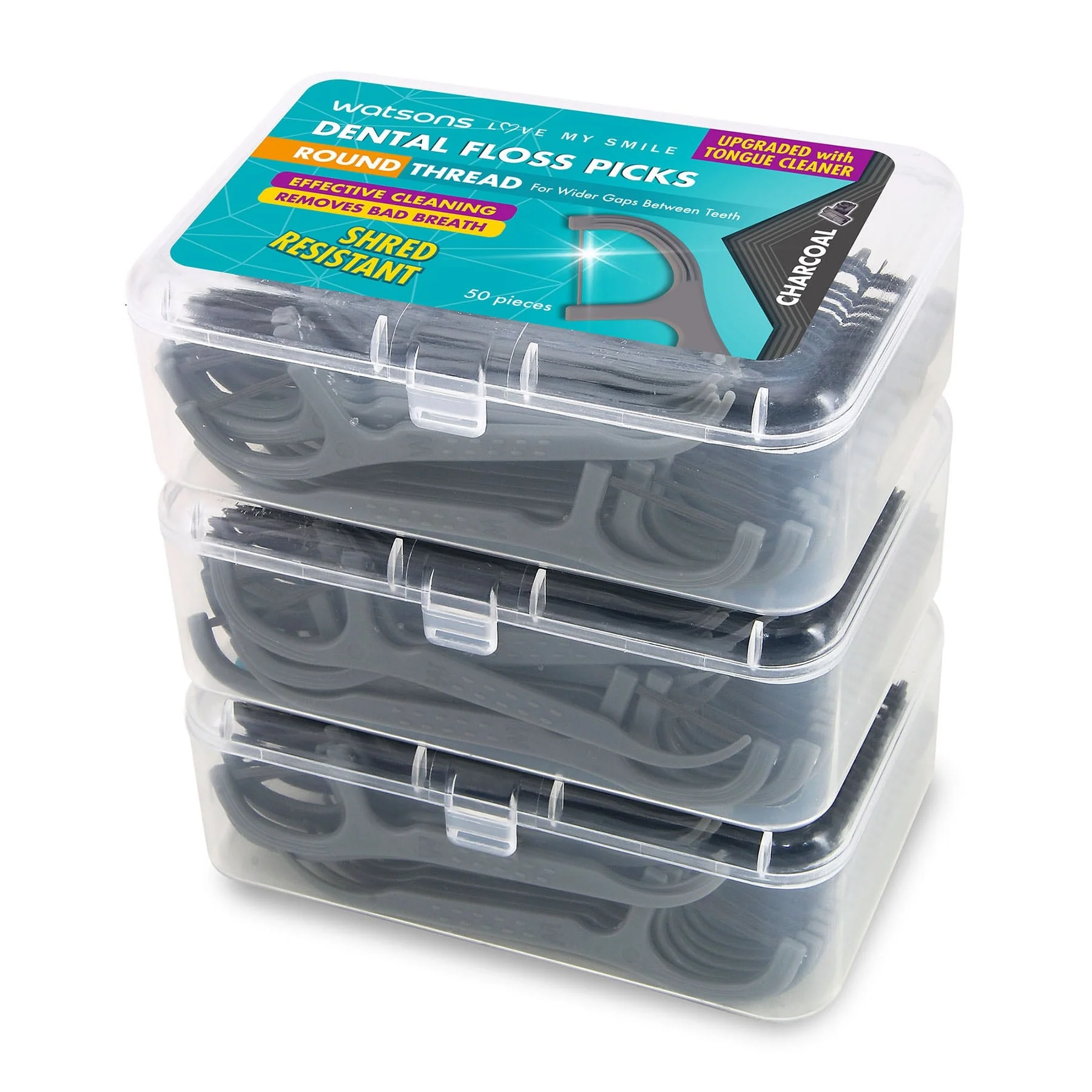 Round Thread Dental Floss Picks Charcoal