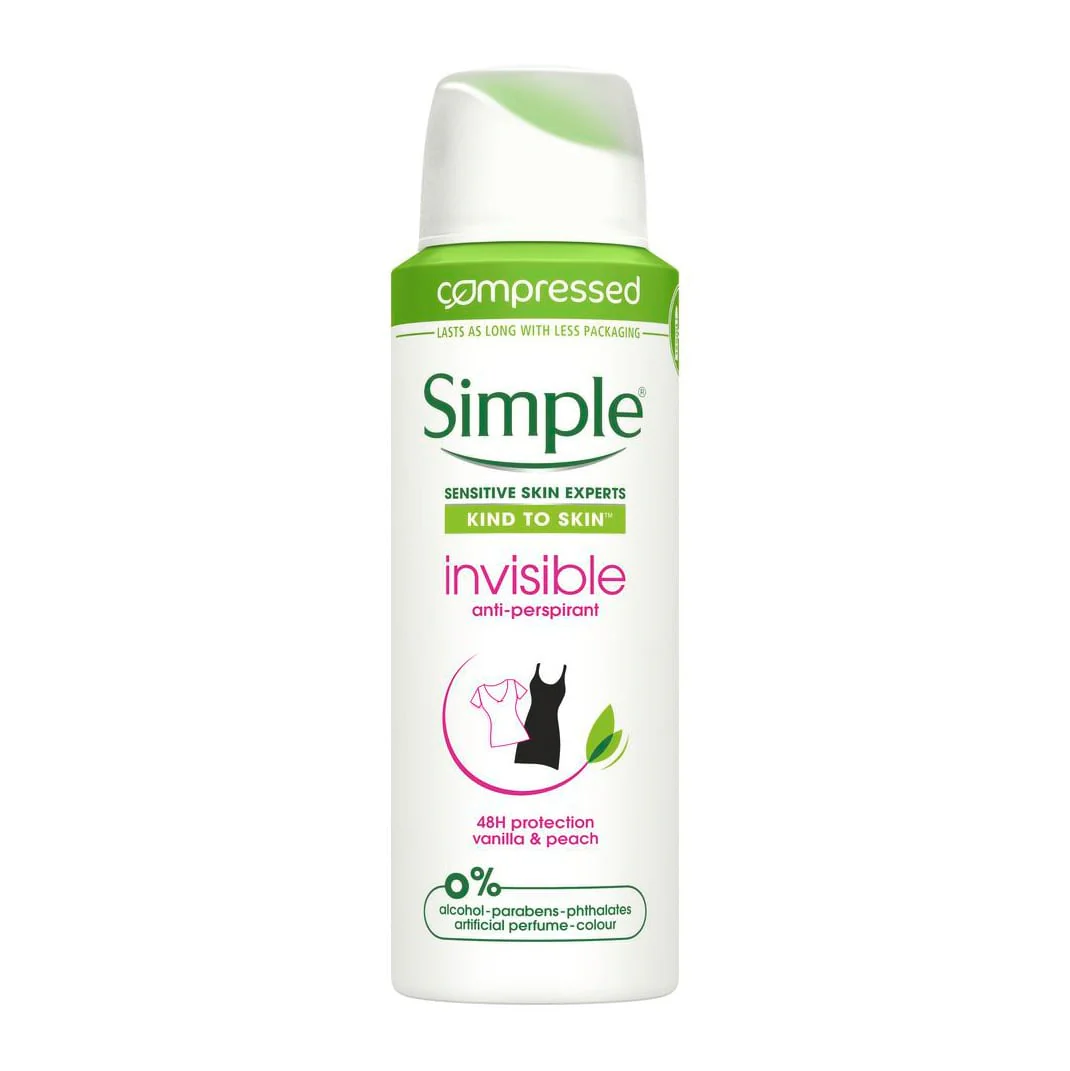 Simple Invisible Anti-Perspirant Deodorant Spray Vanilla & Peach 125ml