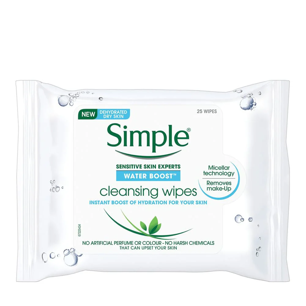 Simple Water Boost Cleansing Facial Makeup Removing Wipes 25pcs