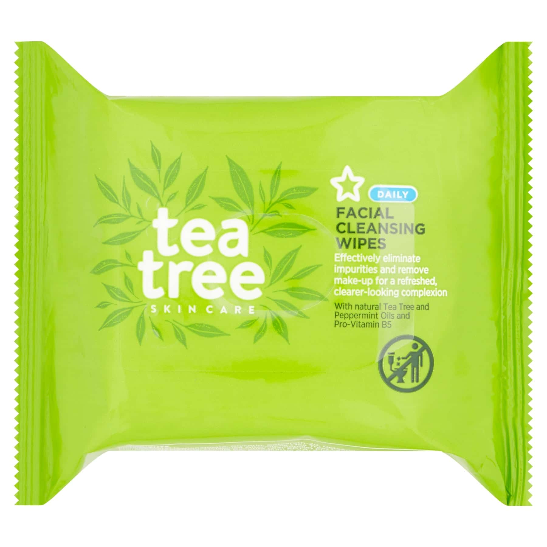 Superdrug Facial Cleansing Wipes Tea Tree & Peppermint 25pcs