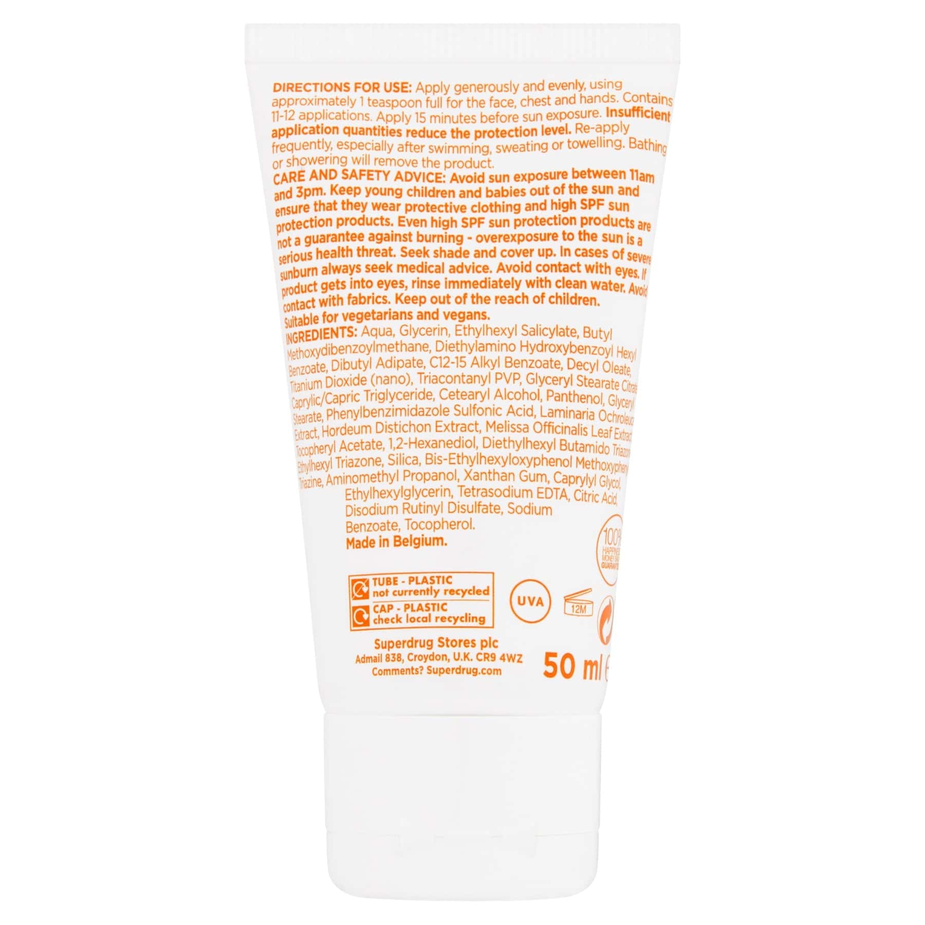 Superdrug Solait Anti-Ageing Sensitive Hydrating Face Lotion Sun Cream SPF50 50ml - Image 2