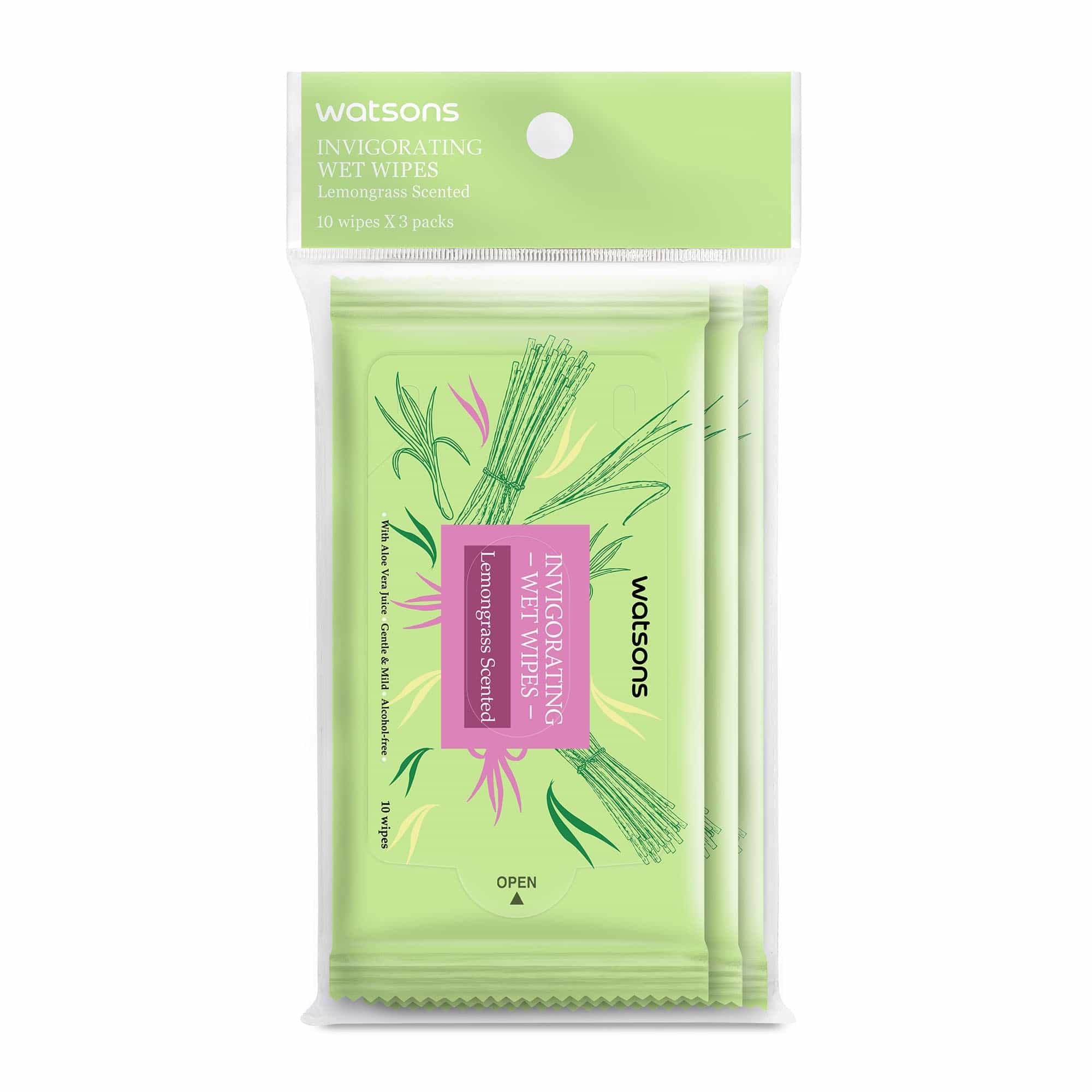 Watsons Invigorating Wet Wipes Lemongrass Scented 3X10pcs